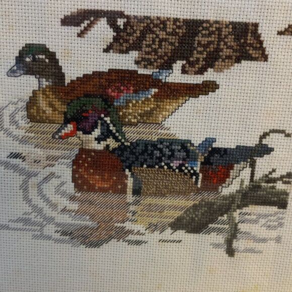 Cross Stitch Wood Duck pair and Blue-Winged Teal Pair Framed Cottagecore - Picture 3 of 6